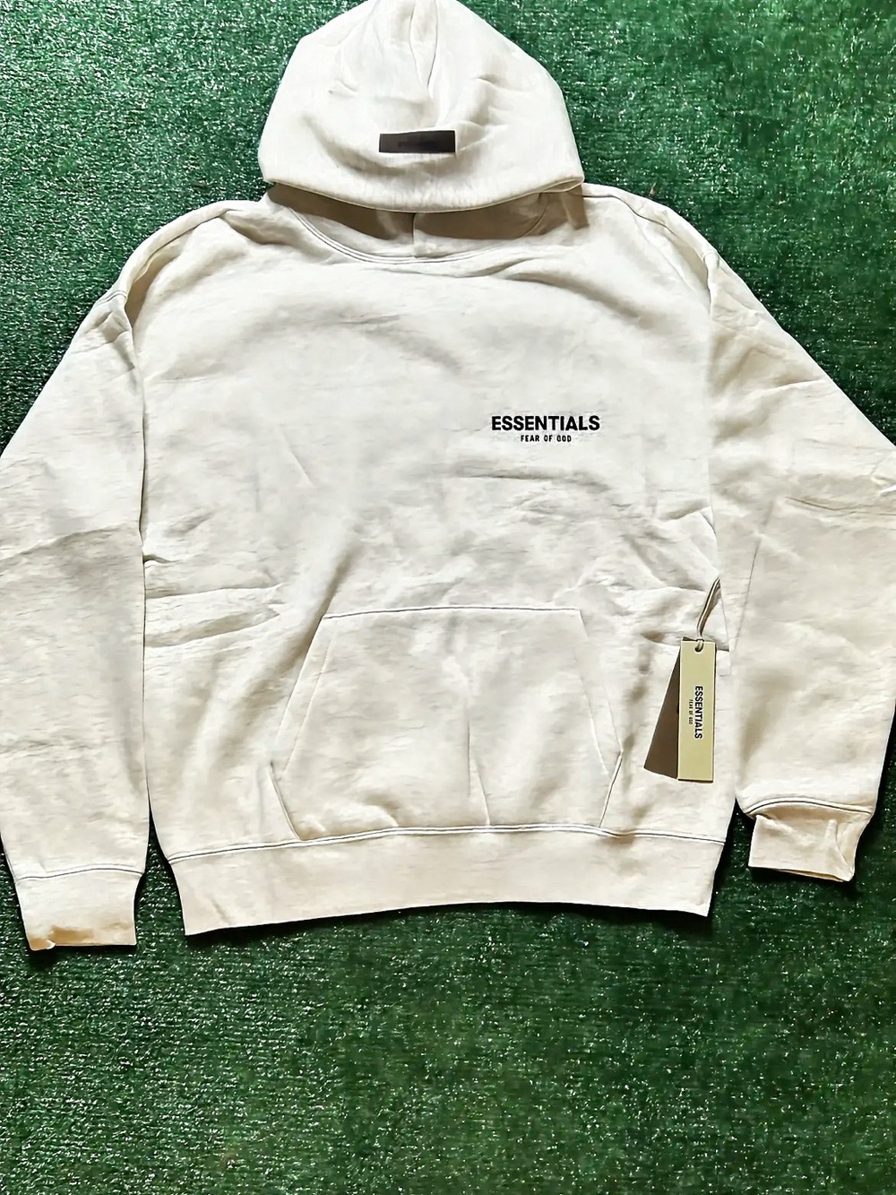 ESSENTIALS Men’s Cream Crewneck Hoodie with Small Logo